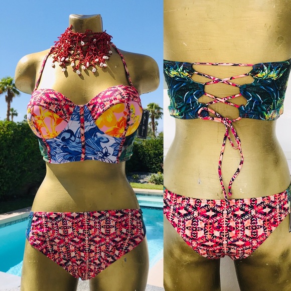 NWT 80s Inspired TROPICAL Status Print BIKINI L - Picture 7 of 16